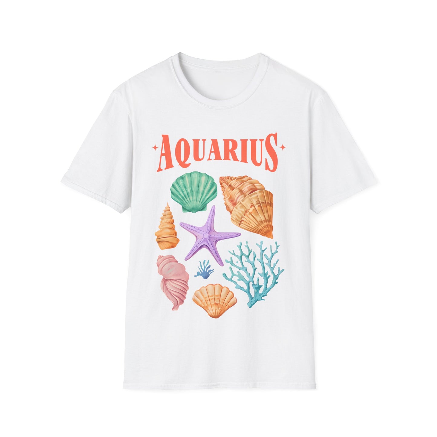 White T-Shirt Aquarius Summer Seashells